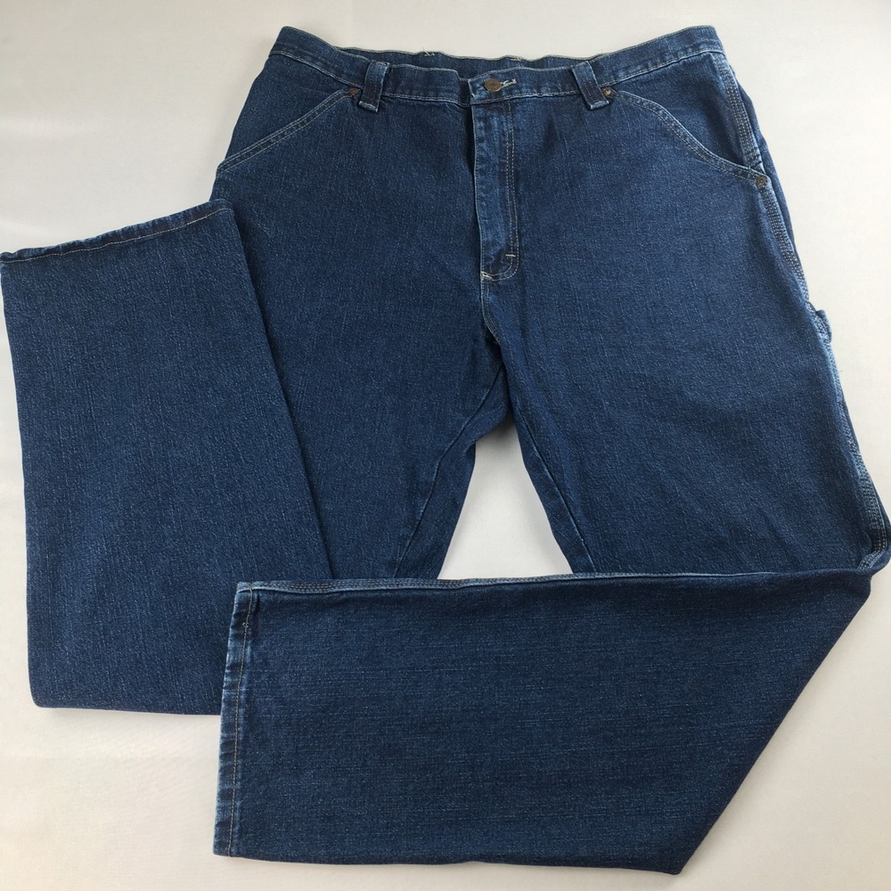 Wrangler Carpenter Jeans Men 36x34 Blue Dark Wash Straight Leg Utility Pants